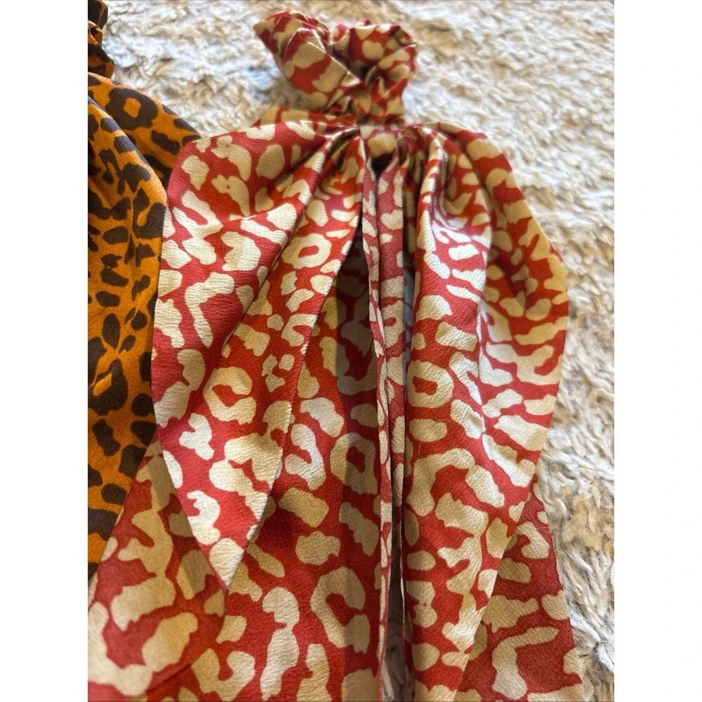 Leopard Scarf Scrunchies Women OS Brown‎ Red Excellent 2 Pack Animal